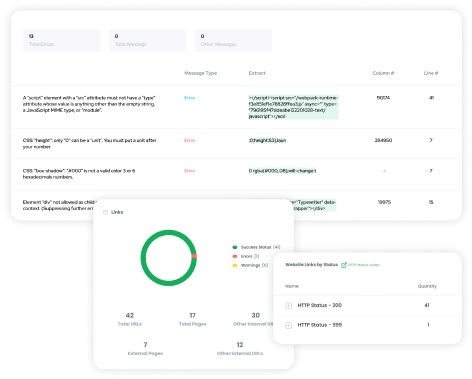 Broken link, server error and JS bug monitoring